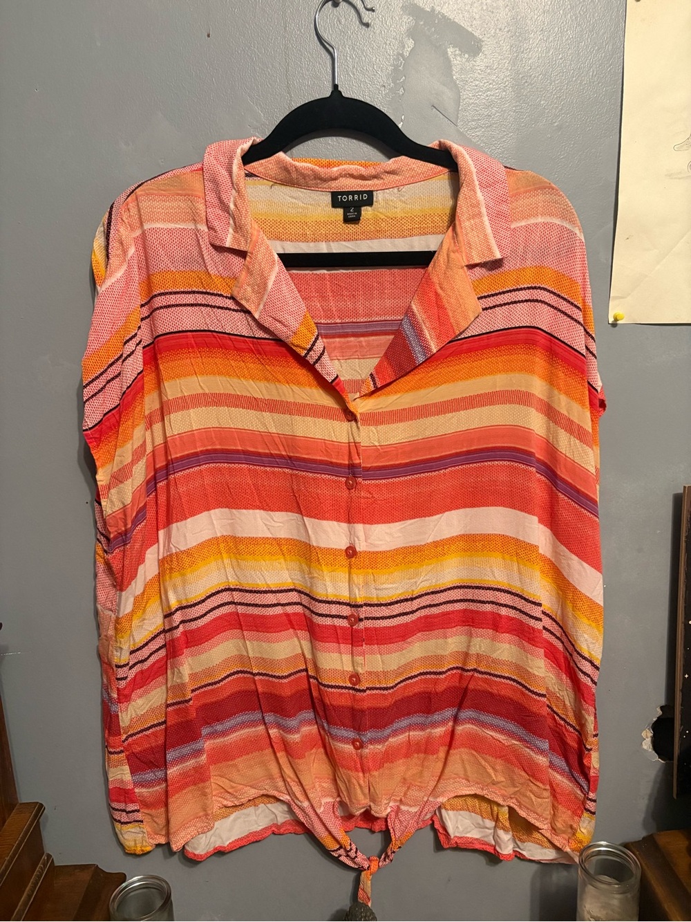🛍️2/$20🛍️torrid Coral, Yellow & Pink Striped Button-Front Tie Tank Top